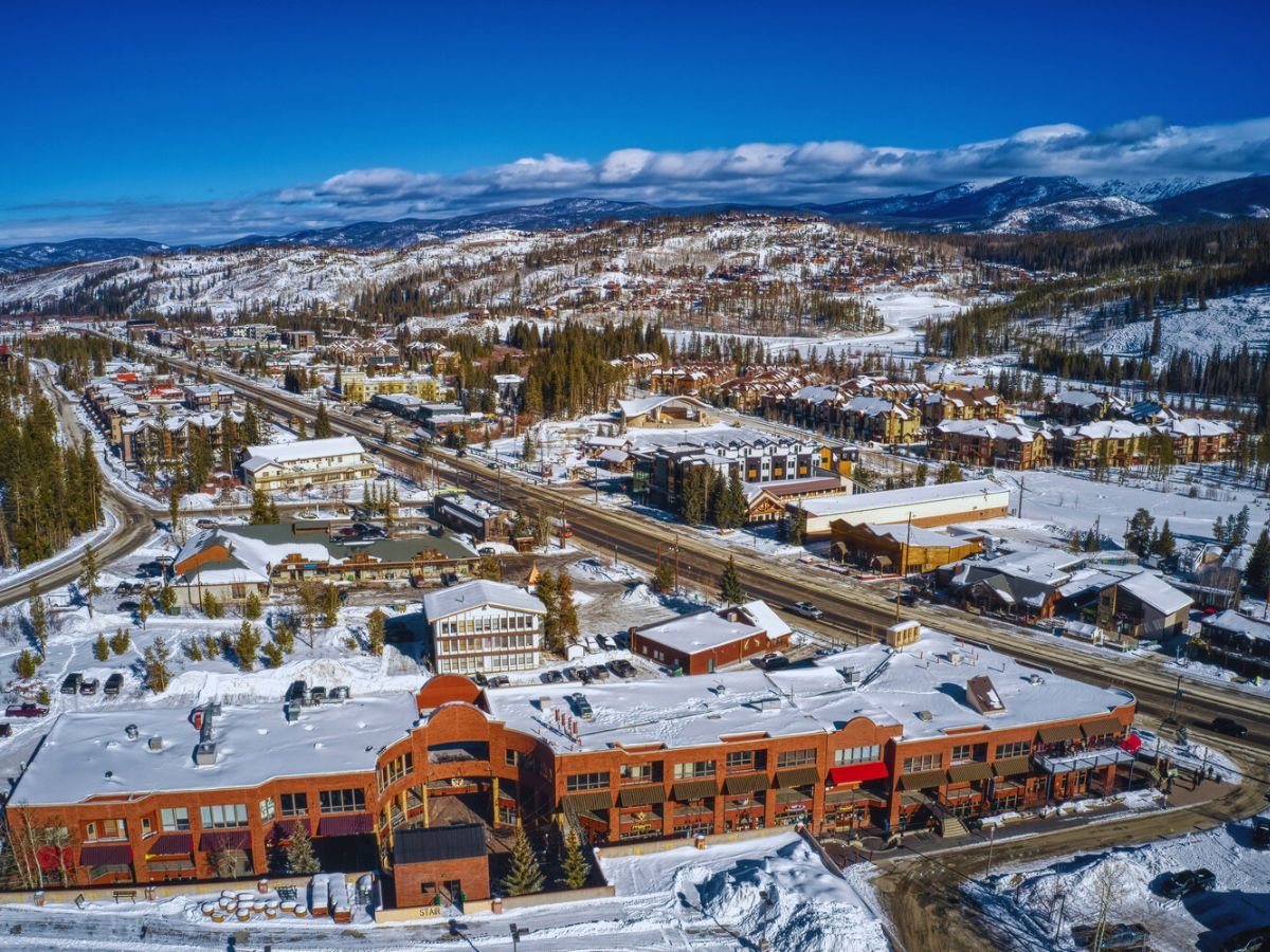 Aerial View of popular Ski Town, Winter Park, CO